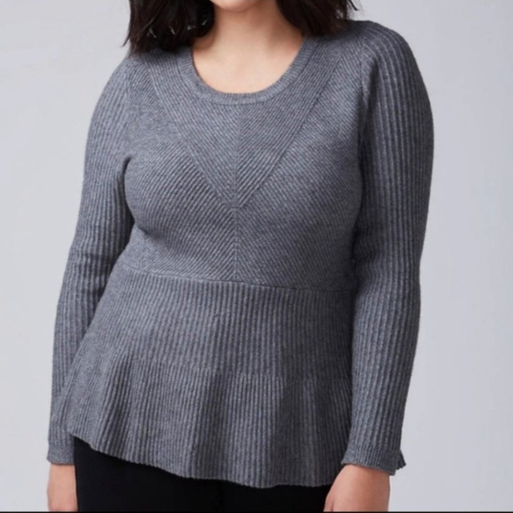 Lane Bryant Gray Ribbed Peplum Sweater 24